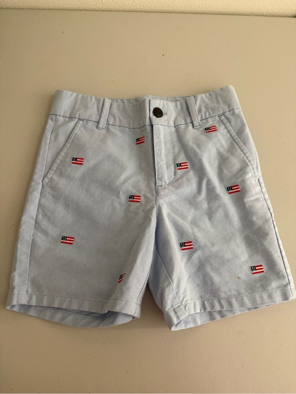 Janie and Jack American flag sky blue oxford size 4T